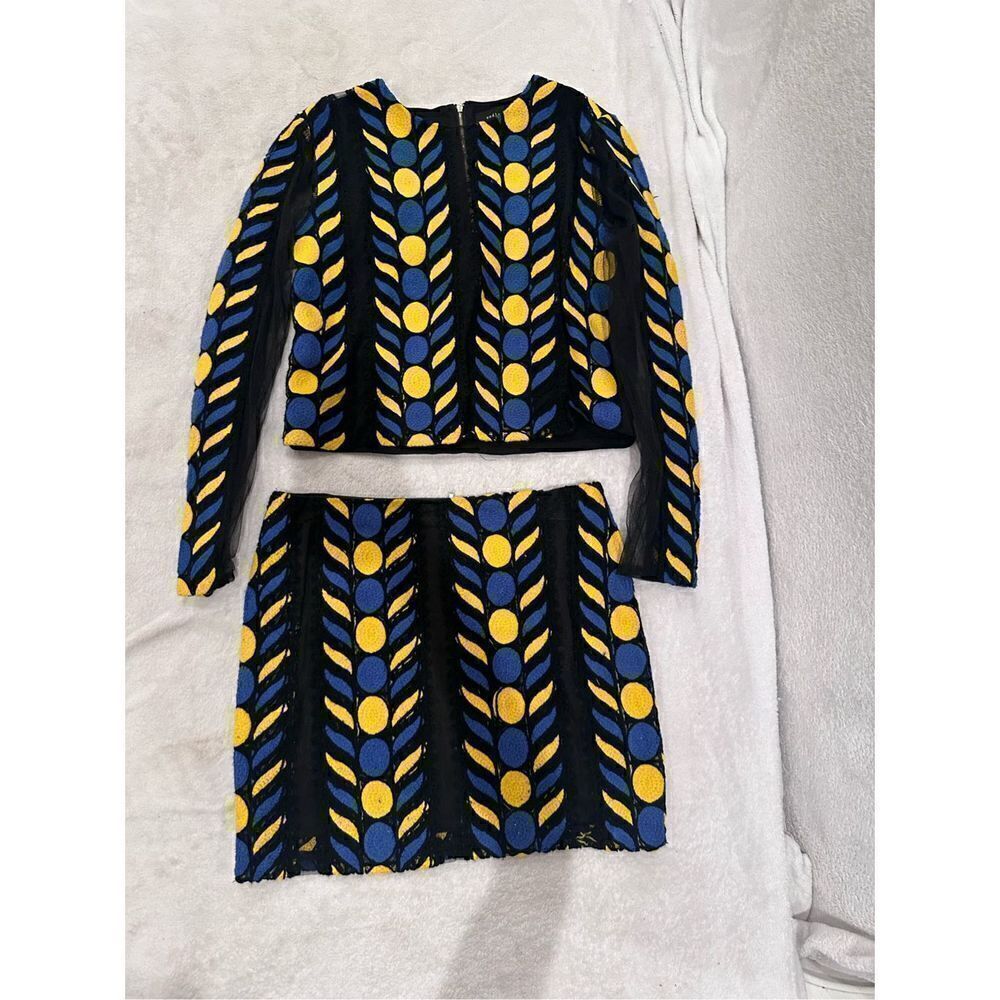 Endless Rose set long sleeve top and mini skirt blue black and yellow size M wom